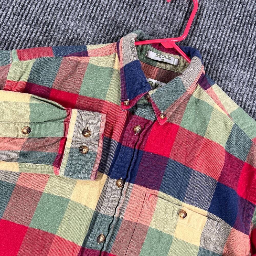 Orvis Shirt Mens Medium Red Blue Plaid Long Sleeve Button Down Flannel